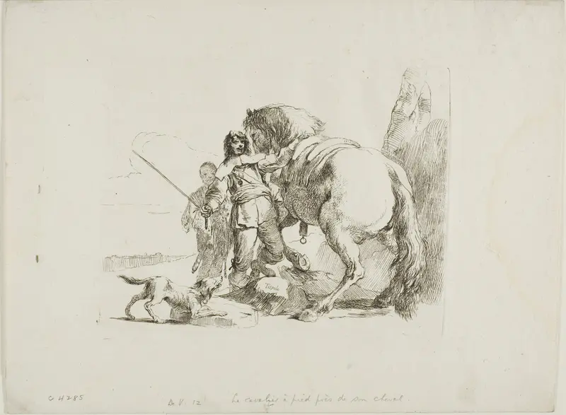 The Rider Standing by His Horse, from Capricci Wall Art by Giovanni Battista Tiepolo - High-Resolution Digital Print