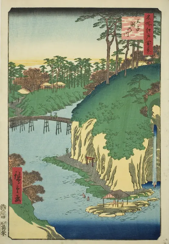 The River of Waterfalls at Oji (Oji Takinogawa), from the series "One Hundred Famous Views of Edo (Meisho Edo hyakkei)"