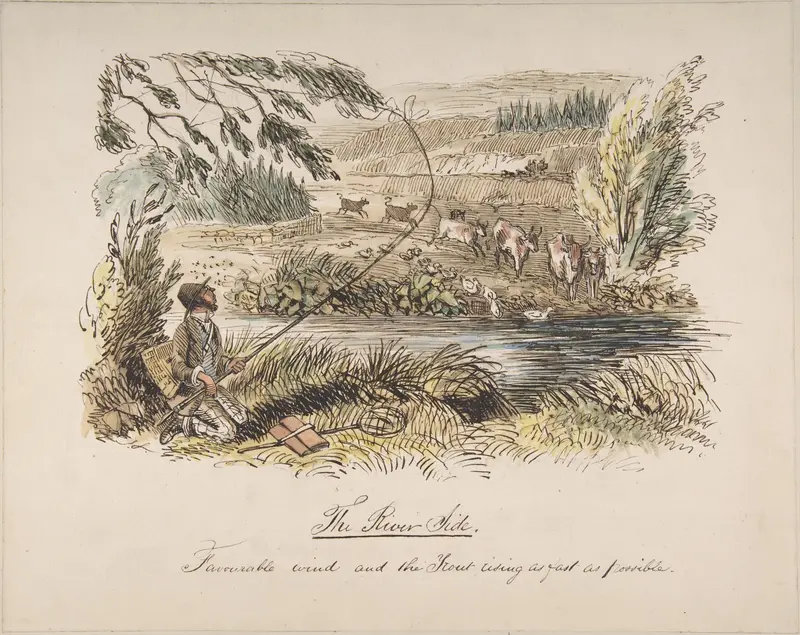 "The Riverside, Favourable Wind and the Trout Rising as Fast as Possible" Wall Art by John Leech - High-Resolution Digital Print