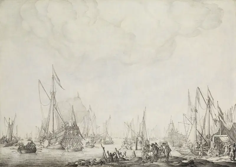 The Royal and State Yachts, possibly the Arrival of Charles II of England at Moerdijk, 1660 Wall Art by Willem van de Velde (I) - High-Resolution Digital Print
