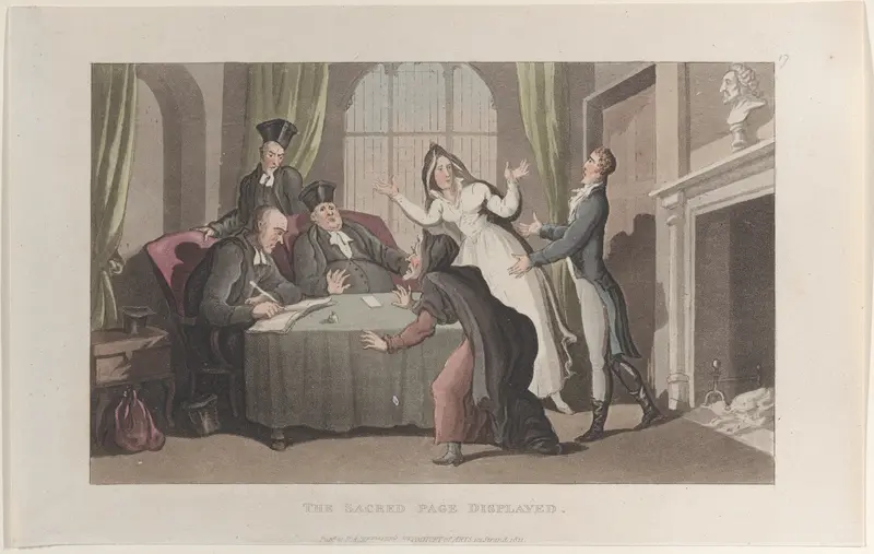 The Sacred Page Displayed, from "Journal of Sentimental Travels in the Southern Provinces of France, Shortly Before the Revolution" Wall Art by Thomas Rowlandson - High-Resolution Digital Print