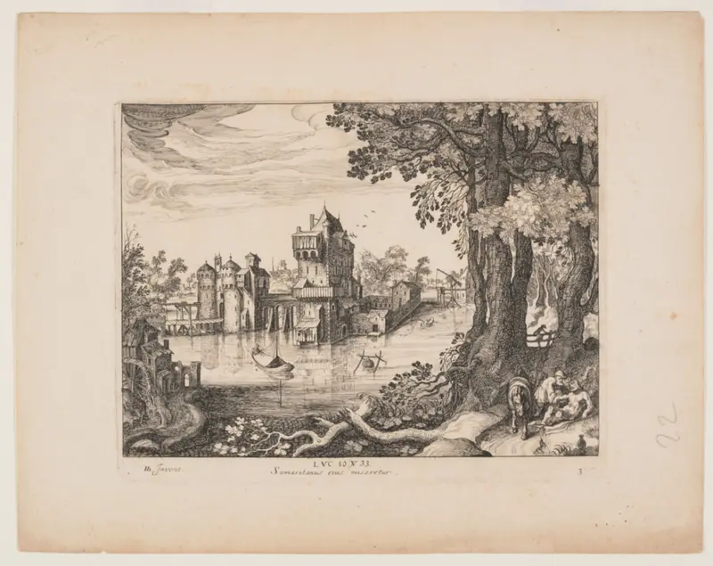The Samaritan Finding the Man, from Landscapes with the Story of the Good Samaritan Wall Art by Simon Frisius - High-Resolution Digital Print