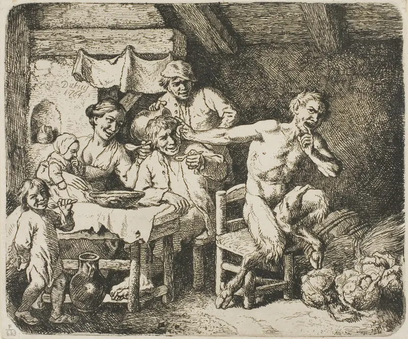 The Satyr in Peasant's House Wall Art by Christian Wilhelm Ernst Dietrich - High-Resolution Digital Print