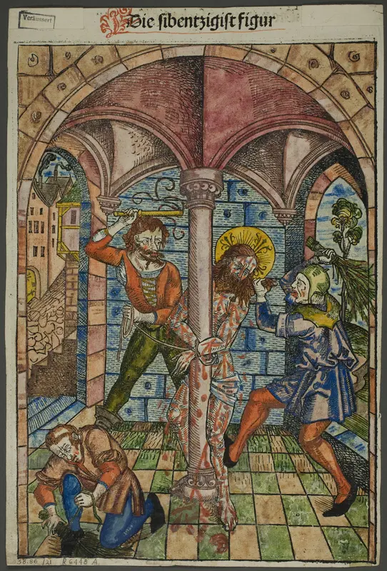 The Scourging of Christ (verso), and The Israelites Enslaved in Egypt (recto), from Schatzbehalter (Treasury) Wall Art by Michel Wolgemut - High-Resolution Digital Print