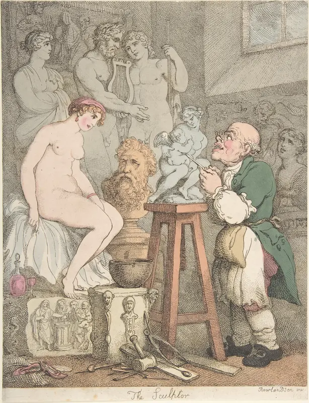 The Sculptor [Preparations for the Academy, Old Joseph Nollekens and his Venus] Wall Art by Thomas Rowlandson - High-Resolution Digital Print