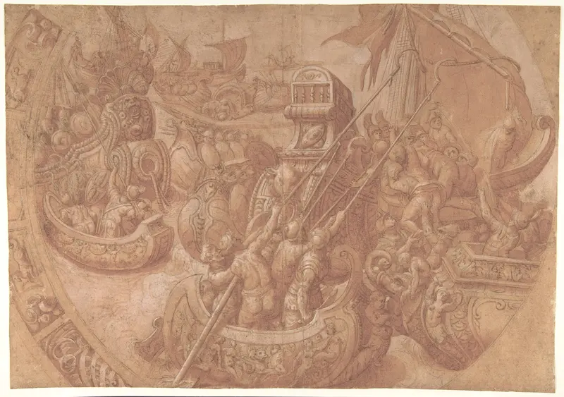 The Sea Battle in the Gulf of Morbihan Wall Art by Taddeo Zuccaro - High-Resolution Digital Print