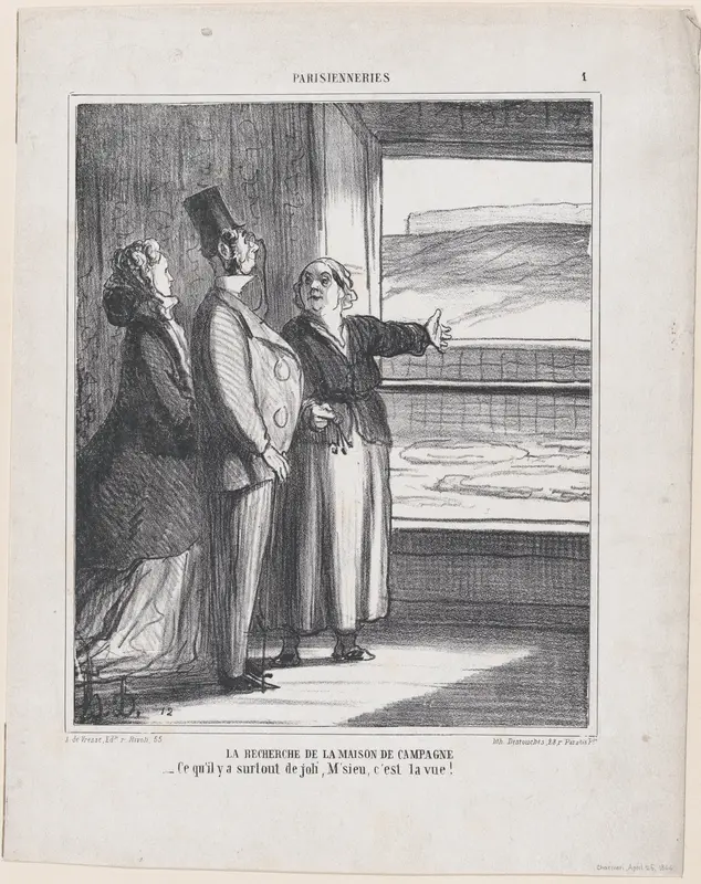 The search for a house in the country: What is especially beautiful, sir, is the view!, from 'Parisian habits,' published in Le Charivari, April 25, 1866 Wall Art by Honoré Daumier - High-Resolution Digital Print