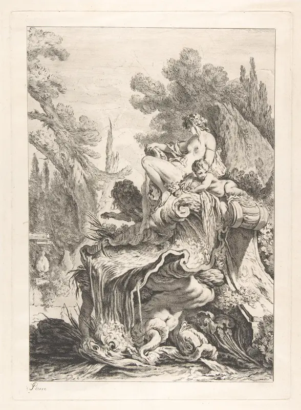 The Seated Nymph (Une fontaine avec une naïade assise sur une conque) Wall Art by Jean-Baptiste Marie Pierre - High-Resolution Digital Print