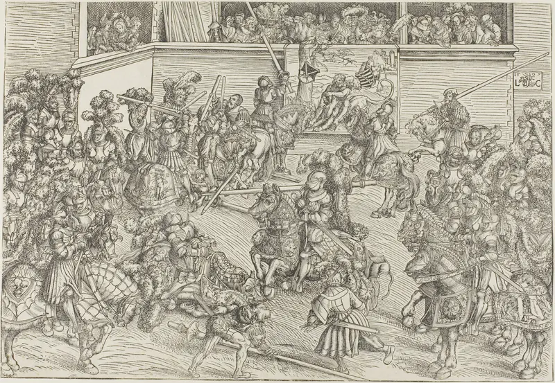 The Second Tournament with a Tapestry Showing Samson and the Lion Wall Art by Lucas Cranach the Elder - High-Resolution Digital Print