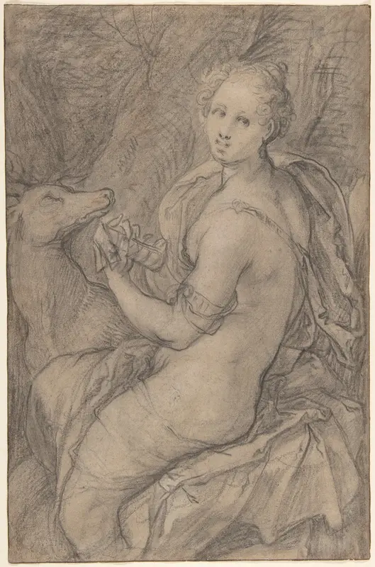 The Sense of Hearing (recto); light sketch of a woman's head and an arm (verso) Wall Art by Hendrick Goltzius - High-Resolution Digital Print