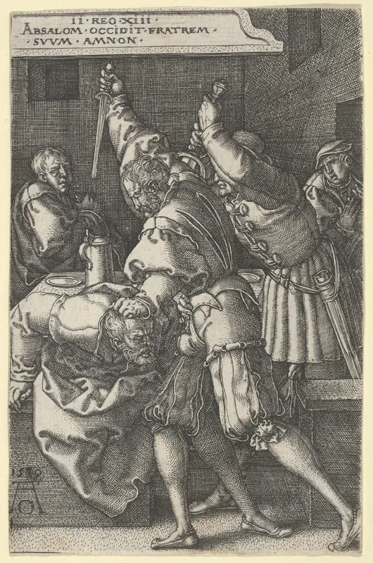 The Servants of Absalom Killing Amnon, from "The Story of Amnon and Tamar" Wall Art by Heinrich Aldegrever - High-Resolution Digital Print