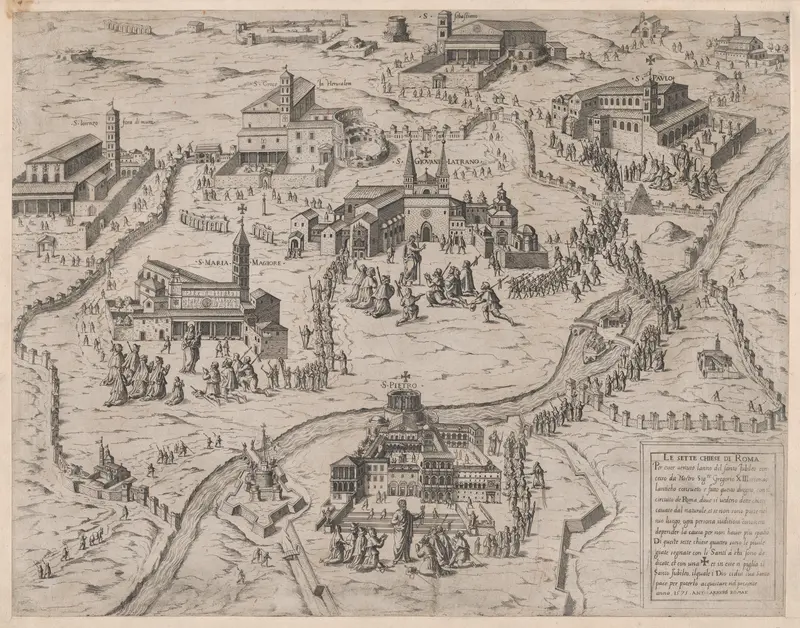 The Seven Churches of Rome (Le Sette Chiese di Roma), from "Speculum Romanae Magnificentiae" Wall Art by Giovanni Ambrogio Brambilla - High-Resolution Digital Print