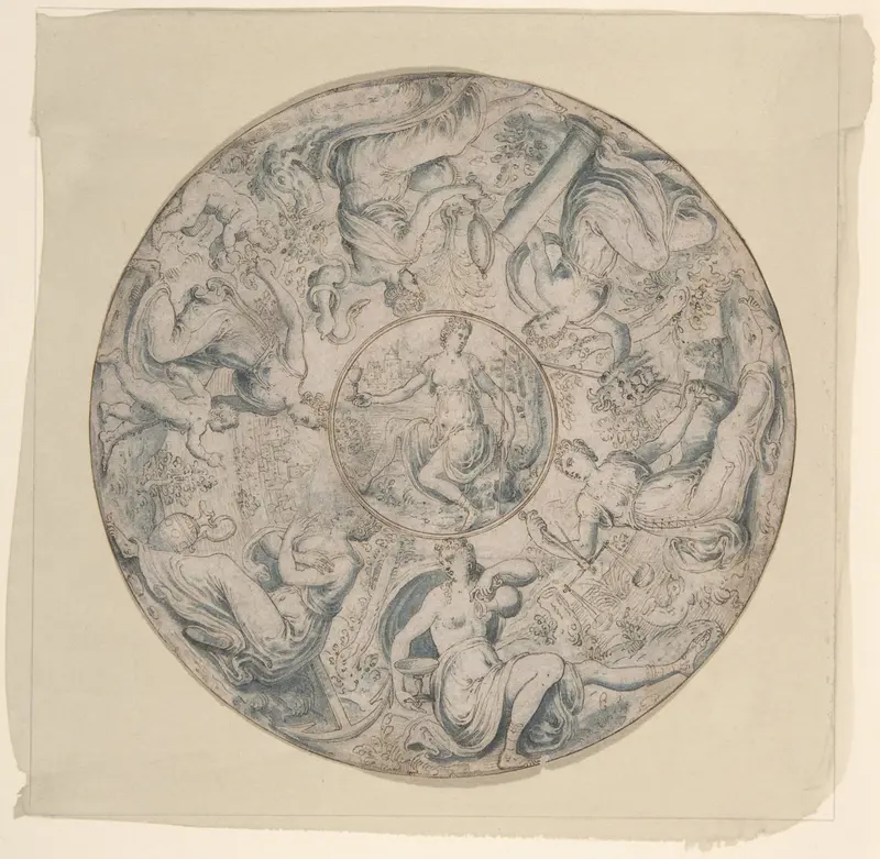 The Seven Virtues in a Roundel, with Faith at the Center Wall Art by Jan Collaert I - High-Resolution Digital Print