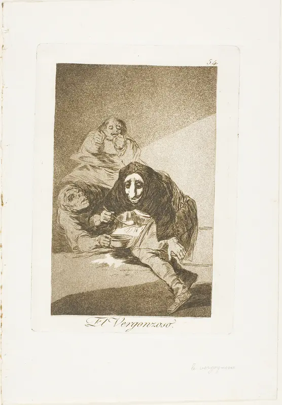 The Shamefaced one, plate 54 from Los Caprichos