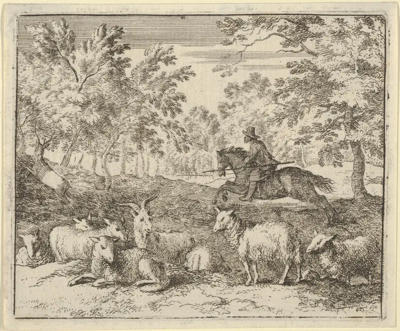 The Shepherd on Horseback Chases the Stag from Hendrick van Alcmar's Renard The Fox Wall Art by Allart van Everdingen - High-Resolution Digital Print