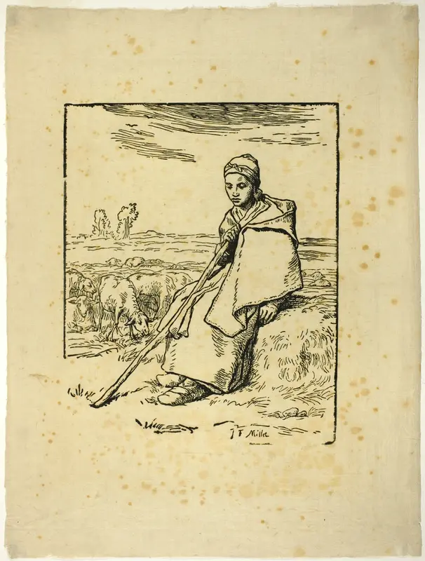 The Shepherdess Wall Art by Jean François Millet - High-Resolution Digital Print