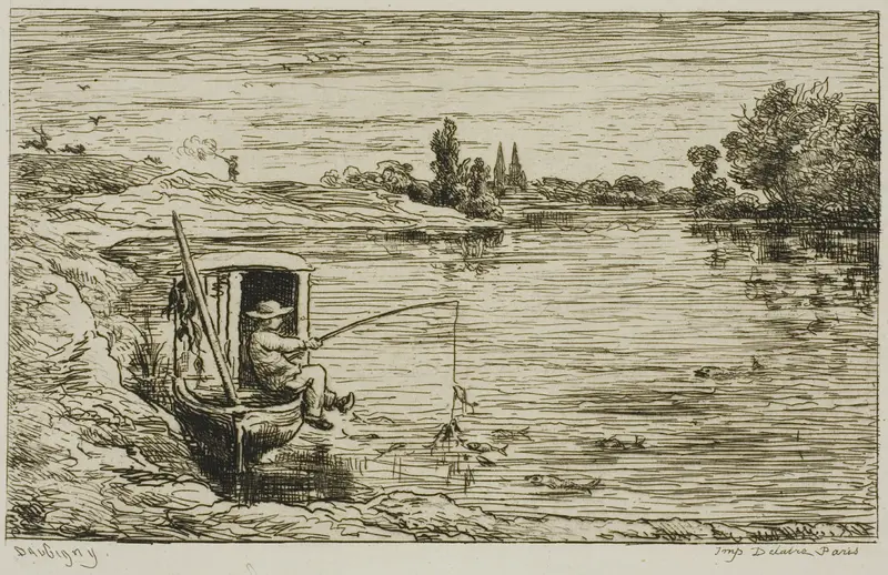 The Ship's Boy Fishing (Fishing with a Line) Wall Art by Charles François Daubigny - High-Resolution Digital Print