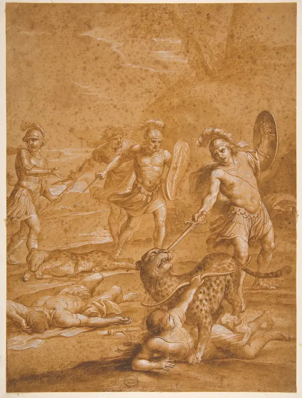 The Shipwrecked Alphone Rescues Lisamante from a Panther Wall Art by Andrea Sacchi - High-Resolution Digital Print