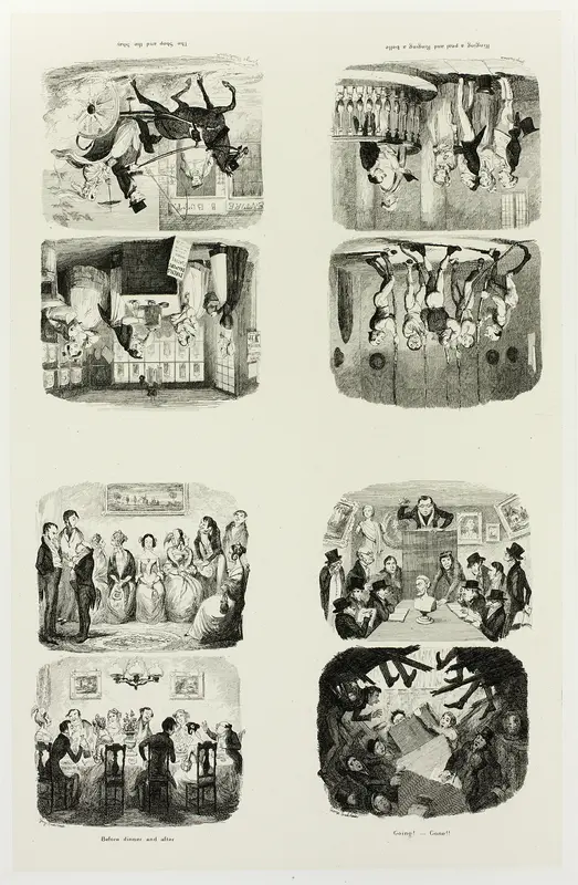The Shop and the Shay from George Cruikshank's Steel Etchings to The Comic Almanacks: 1835-1853 (top left) Wall Art by George Cruikshank - High-Resolution Digital Print