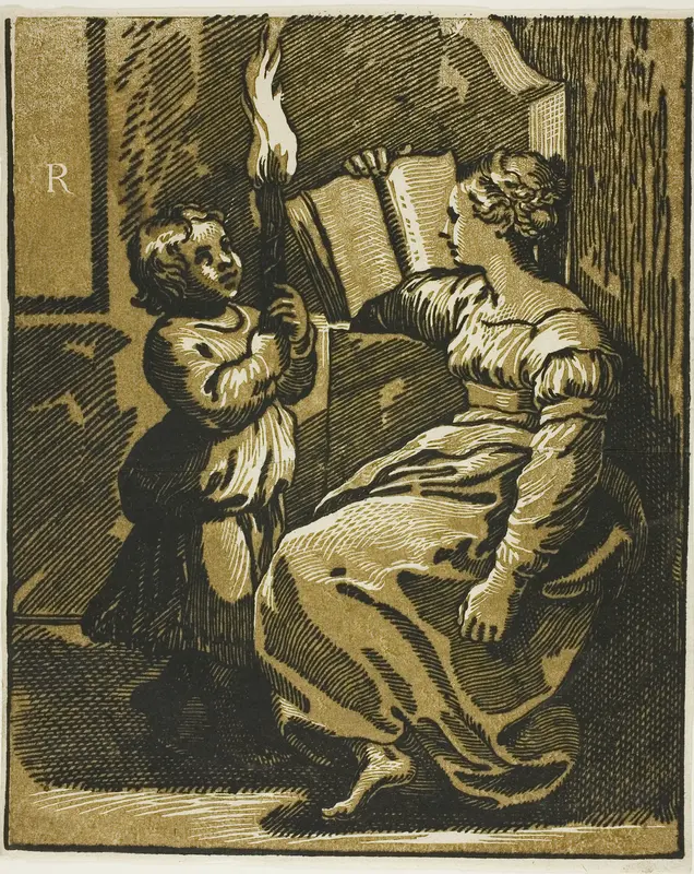 The Sibyl and a Child Bearing a Torch Wall Art by Ugo da Carpi - High-Resolution Digital Print