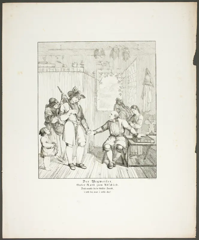 The Signpost (Der Wegweiser), plate ten from the series Poems in the Dialect of the Upper Rhine Region (Zehn Blätter zu Hebels Alemannischen Gedichten) Wall Art by Sophie Reinhard - High-Resolution Digital Print
