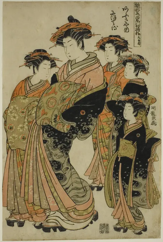 The Sixth Month (Minazuki): Nioteru of the Ogiya, from the series "Models for Fashion: New Designs as Fresh as Young Leaves (Hinagata wakana no hatsu moyo)" Wall Art by Isoda Koryusai - High-Resolution Digital Print