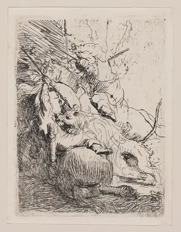 The Small Lion Hunt (With One Lion) Wall Art by Rembrandt van Rijn - High-Resolution Digital Print