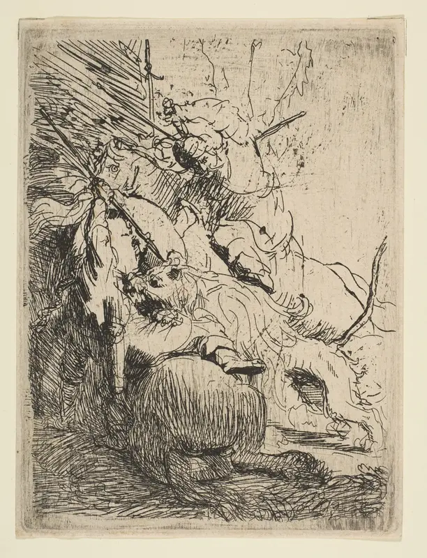 The Small Lion Hunt (with One Lion) Wall Art by Rembrandt (Rembrandt van Rijn) - High-Resolution Digital Print