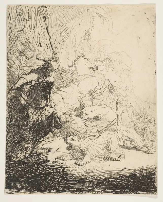 The small lion hunt, with two lions Wall Art by Rembrandt (Rembrandt van Rijn) - High-Resolution Digital Print