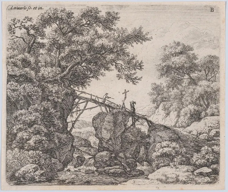 The Small Sloping Bridge Wall Art by Anthonie Waterloo - High-Resolution Digital Print