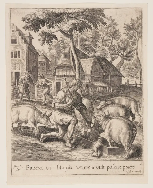 The Son Feeding the Swine, from The Parable of the Prodigal Son Wall Art by Crispijn van de Passe, I - High-Resolution Digital Print
