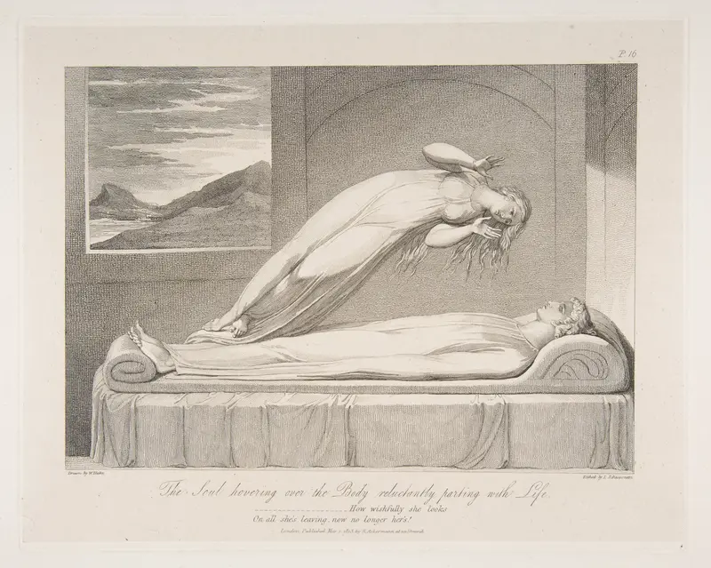 The Soul Hovering over the Body, Reluctantly Parting with Life, from "The Grave," a Poem by Robert Blair Wall Art by William Blake - High-Resolution Digital Print