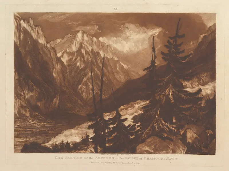 The Source of the Arvaron in the Valley of Chamouni, Savoy, part XII, plate 60 from "Liber Studiorum" Wall Art by Joseph Mallord William Turner - High-Resolution Digital Print