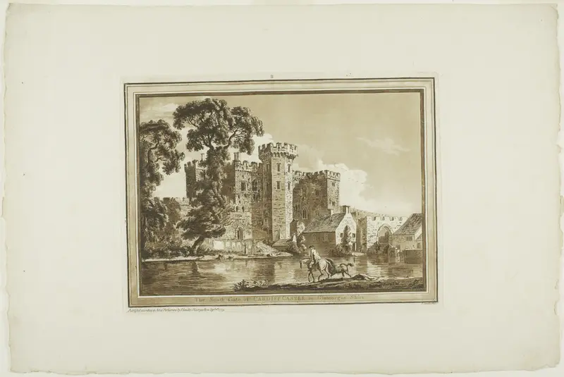 The South Gate of Cardiff Castle in Glamorgan Shire, plate two from Twelve Views in South Wales Wall Art by Paul Sandby - High-Resolution Digital Print