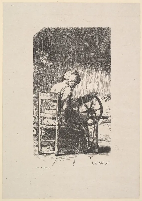 The Spinner Wall Art by Jean-François Millet - High-Resolution Digital Print