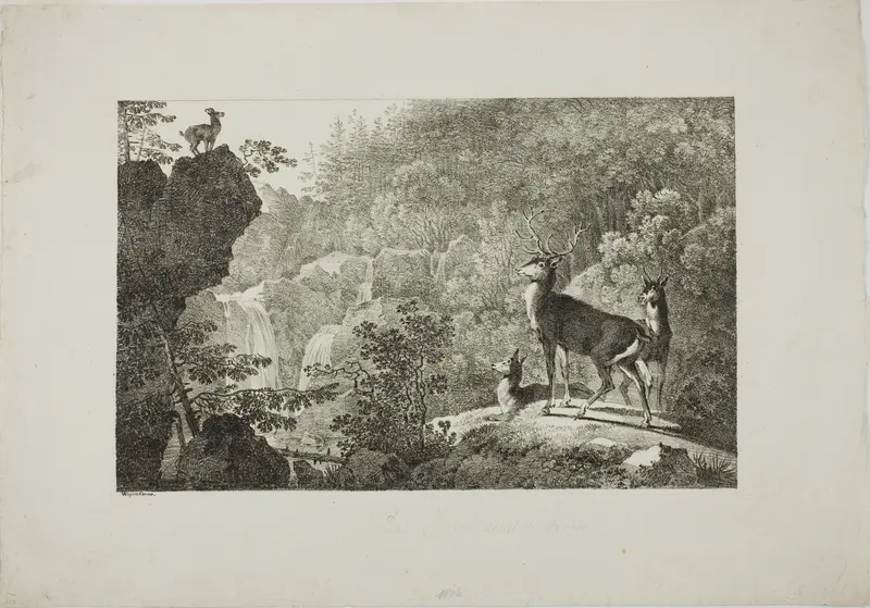 The Stag and the Chamois Wall Art by Maximilian Josef Wagenbauer - High-Resolution Digital Print