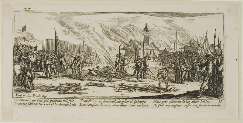 The Stake, plate thirteen from The Large Miseries of War Wall Art by Gerrit Lucasz van Schagen - High-Resolution Digital Print