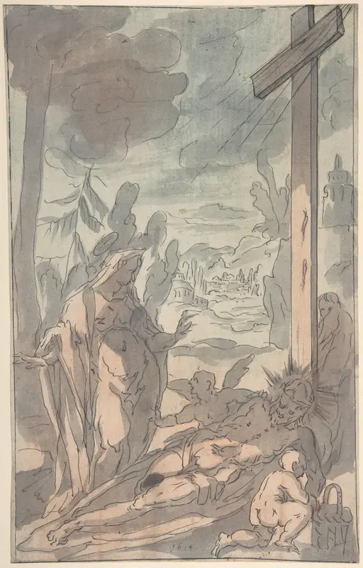 The Standing Virgin Lamenting the Dead Christ at the Foot of the Cross Wall Art by Anonymous, German, 17th century - High-Resolution Digital Print