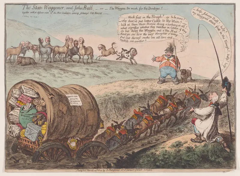 The State Waggoner and John Bull.–or–the Waggon too Much for the Donkeys! Wall Art by James Gillray - High-Resolution Digital Print
