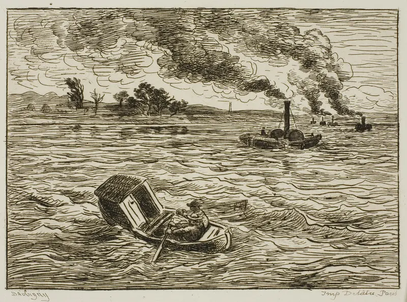The Steamboats (Steamy Harbor) Wall Art by Charles François Daubigny - High-Resolution Digital Print