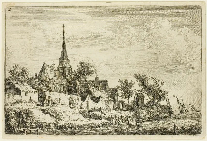 The Steeple in the Village by the Sea Wall Art by Anthonie Waterloo - High-Resolution Digital Print