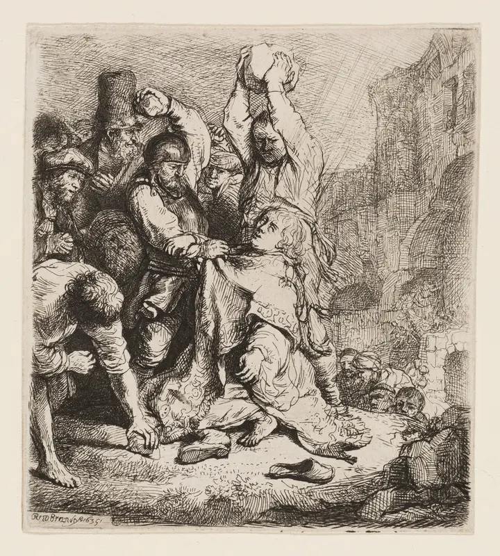 The Stoning of St. Stephen Wall Art by Rembrandt van Rijn - High-Resolution Digital Print