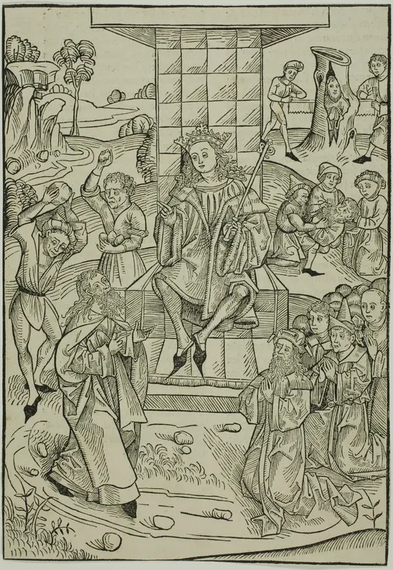 The Stoning of Zacharias and Isaias, page 9 from the Treasury (Schatzbehalter) Wall Art by Michel Wolgemut - High-Resolution Digital Print