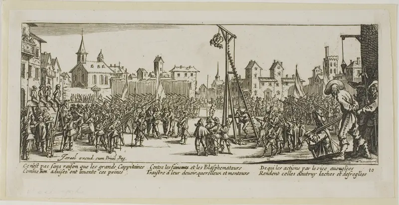 The Strappado, plate ten from The Large Miseries of War Wall Art by Gerrit Lucasz van Schagen - High-Resolution Digital Print