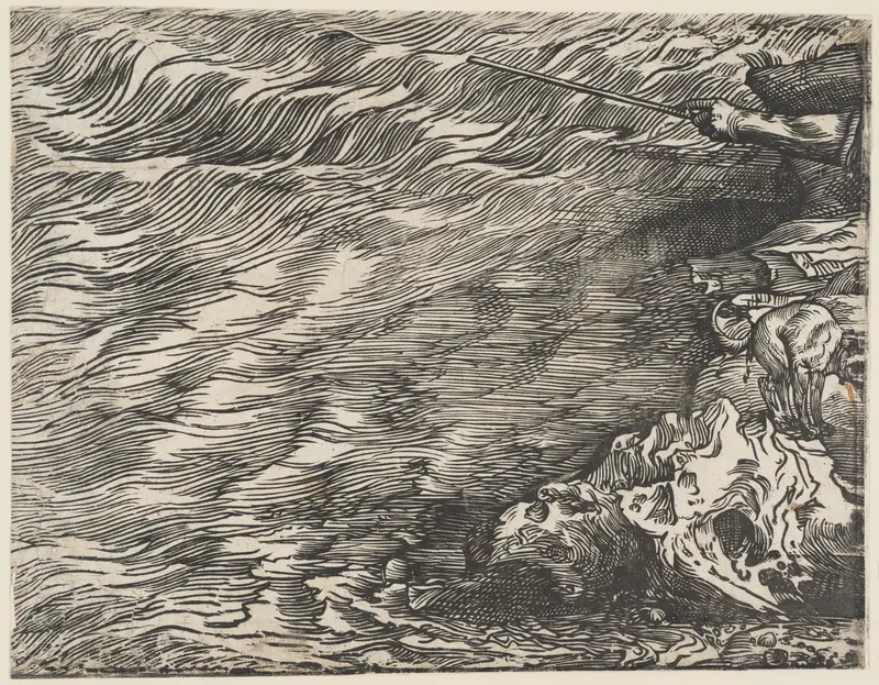 The Submersion of Pharoah's Army in the Red Sea, from twelve blocks: 'Block I, below Block H', showing the sea and a dog defecating Wall Art by Titian (Tiziano Vecellio) - High-Resolution Digital Print