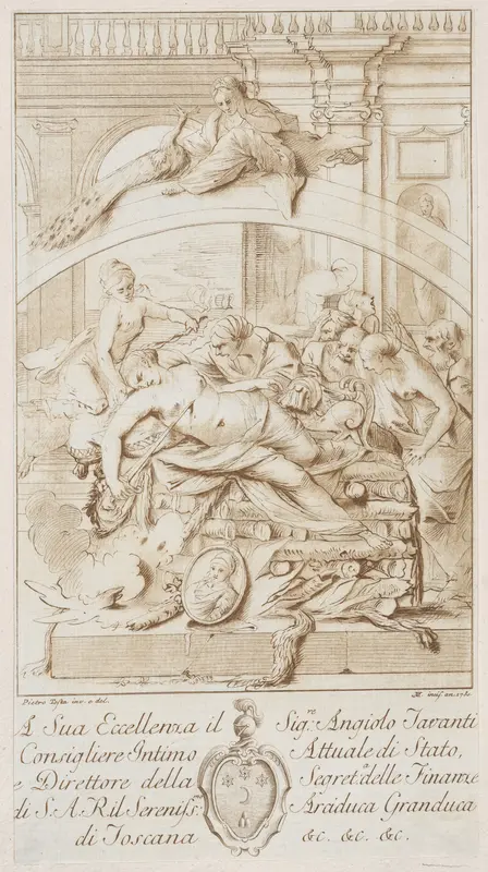 The suicide of Dido lying on the pyre in the centre surrounded by figures Wall Art by Anonymous, 18th century - High-Resolution Digital Print