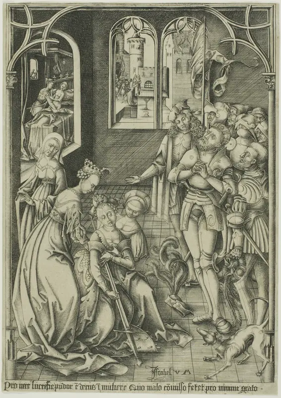 The Suicide of Lucretia Wall Art by Israhel van Meckenem, the younger - High-Resolution Digital Print