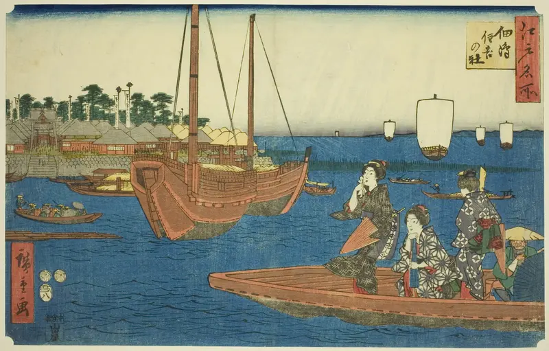 The Sumiyoshi Shrine on Tsukuda Island (Tsukuda Sumiyoshi no yashiro), from the series "Famous Places in Edo (Edo meisho)"