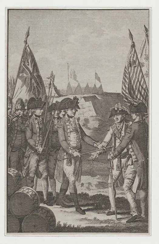 The Surrender of Earl Cornwallis (Lieutenant General of the British Army in North America) to General Washington & Count De Rochambeau, on the 19th of October, 1781, from Barnard's New, Complete and Authentic History of England Wall Art by T. Thornton - High-Resolution Digital Print