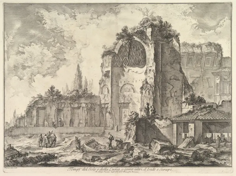 The Temple of Venus and Roma (erroneously called Temple of Sol and Luna) (Veduta degli avanzi di due triclini che appartenevano alla Casa aurea di Nerone), from "Vedute di Roma"